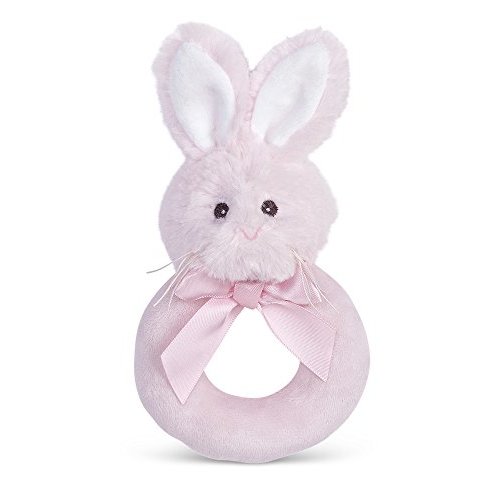 Bearington Baby Lil' Bunny Pink Plush Stuffed Animal Soft Ring Rattle, 5.5"