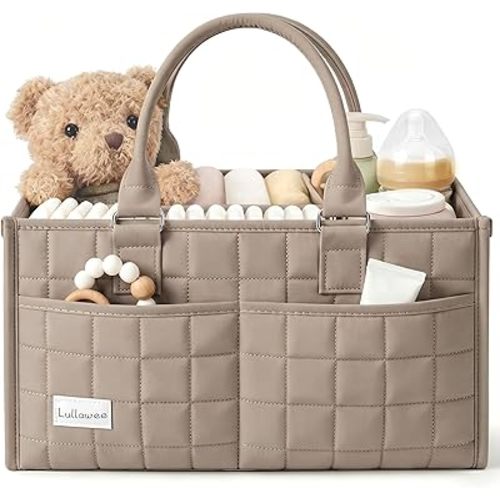Baby Diaper Caddy Organizer, Portable Nursery Storage Basket with Handle for Newborn Boy or Girl, Gift for Baby Shower Essentials, Registry Must Have Bag, Caddie Car Organizer, Brown
