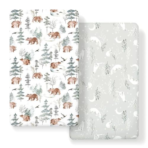 2-Pack Ultra Soft Stretchy Jersey Knit Fitted Crib Sheets for Boys and Girls, Breathable Toddler Bedding Sheet with Deep Pocket, Universal Fitted Standard Crib Mattresses Cozy and Snug