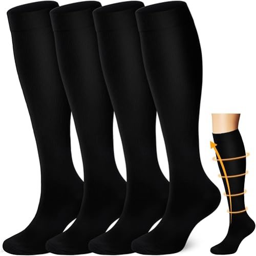 4 Pairs Copper Compression Socks for Men&Women(15-20mmHg), Compression Stocking for Swelling Running Hiking Travel Nursing
