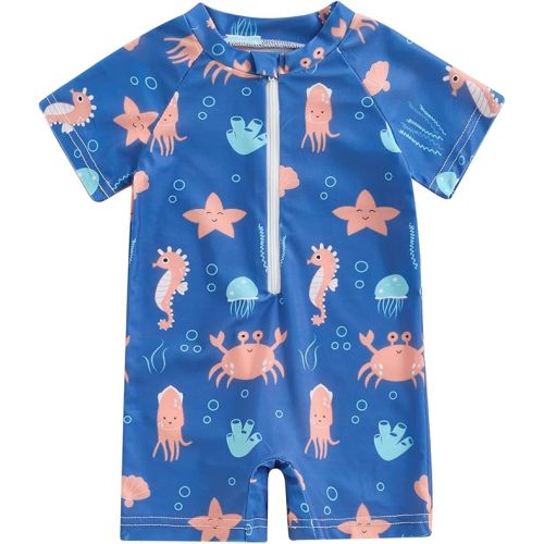 Hnyenmcko Infant Baby Boy Girls Rash Guard Swimsuit Short Sleeve Zipper Bathing Suit Toddler One Piece Swimwear Sunsuit
