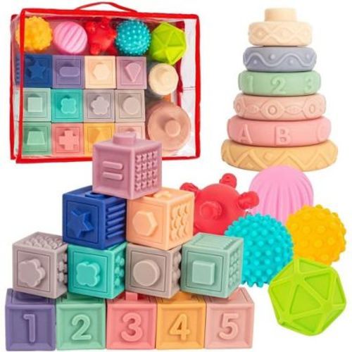 3-in-1 Smooth Stacking Blocks Set (23-Piece) – Gentle Sensory Developmental Toys Multicolor Standard