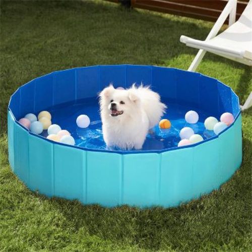 Joyfy 48" x 12" Foldable Pet Pool, Portable Dog Kid Swimming Pool for Indoor/Outdoor Use, Anti-Slip Pets Bath Tub Suitable for Kids Toddler Blue