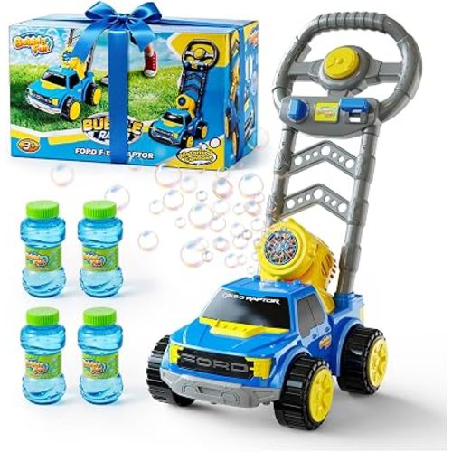 Make Kids Smile BUBBLE FUN Ford Bubble Lawn Mower Machine for Toddlers