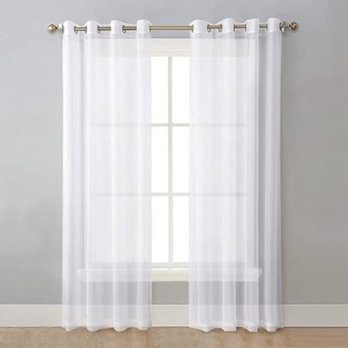 Set of 2 Panels Sheer Curtains for Bedroom Living Room Light Filtering Solid Voile Curtain Window Treatments White 51 x 94 Inch