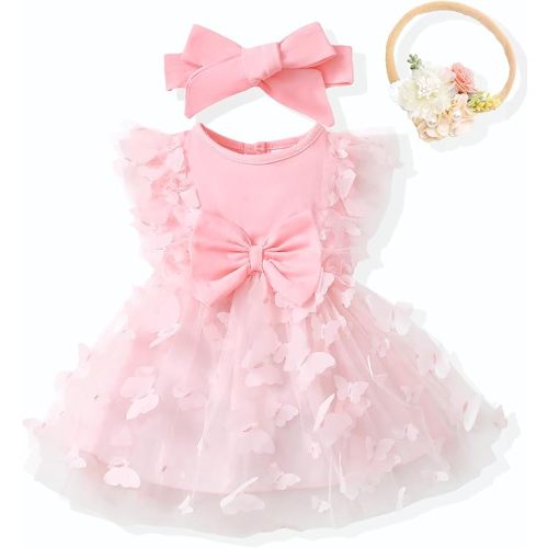 Renotemy Baby Girl Flower Dress Summer, Tutu Tulle Boho Princess Wedding Birthday Party Dresses for Infant Girls 0-18 Months