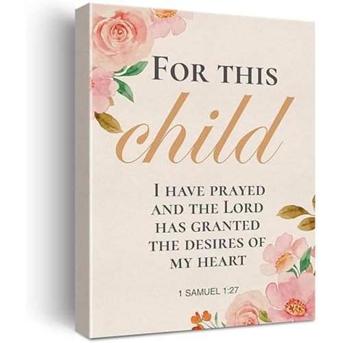 LEXSIVO Nursery Bible Verse Print Canvas Wall Art Home Decor for This Child I Have Prayed Painting 12x15 Canvas Poster Framed Ready to Hang New Baby Gift