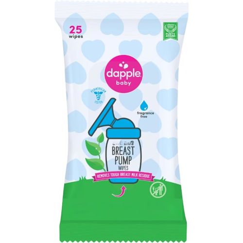Breast Pump Wipes by Dapple Baby, Hypoallergenic & Powered by Plants, Removes Milk Residue, Leaves No Taste, Convenient Wipes Pouch, Fragrance Free, 25 Count (Pack of 1)