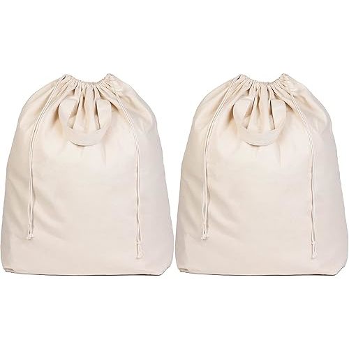 Canvas Laundry Bags - Extra Large, Heavy Duty, 100% Cotton Laundry Bag with Straps, Handles, and Drawstring - College Dorm Laundry Bag in XL Size - Washable, Foldable Laundry Basket Liner (2 Pack)