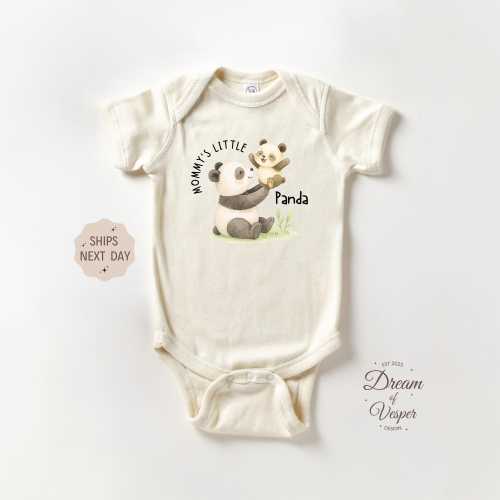 Mommy Little Panda Baby Outfit, Funny Animal Baby Bodysuit, Newborn Natural Baby Clothes, Baby Shower Gift, Panda Lover Baby Outfit