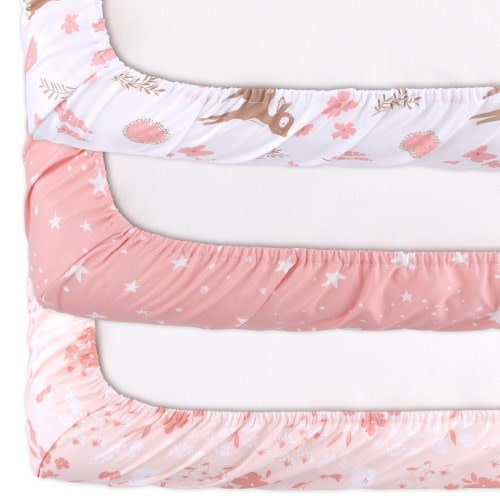 The Peanutshell Woodland Floral Mini Crib, Playard Sheet 3 Pack Set
