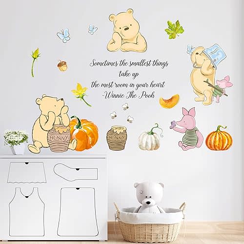 Winnie Wall Stickers for Kids, The Pooh Stickers for Children Room, Winnie Inspirational Wall Decor, The Pooh Removable Stickers for Thanksgiving Nursery Bedroom Living Room Playroom Wall Decoration
