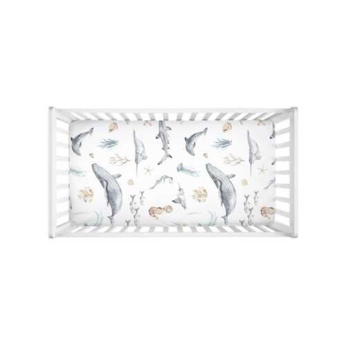 Ocean Crib Sheet, Under The Sea Nursery Bedding, Whale Crib Bedding, Sea Crib Sheet, Ocean Baby Gift, Baby Boy Fitted Crib Sheet -Deep Ocean