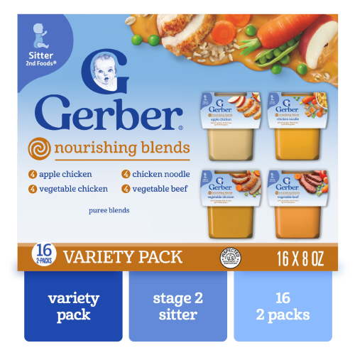 Gerber 2nd Foods Hearty Dinners Puree Favorites Baby Food, Variety Pack, 4 oz Tub (32 Pack)