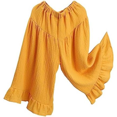 HOOLCHEAN Baby and Little Girls Soft Cotton Gauze Wide Leg Ruffled Pants