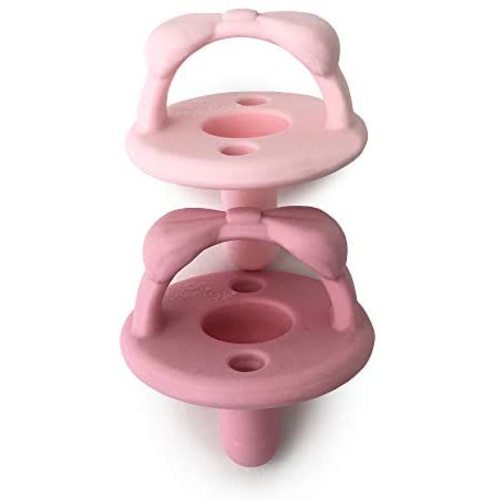 Itzy Ritzy Sweetie Soother Pacifier Set of 2 - Silicone Newborn Pacifiers with Collapsible Handle & Two Air Holes for Added Safety; Set of 2 in Light Pink & Dark Pink, Ages Newborn & Up