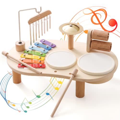 Wooden Drum Set for Toddlers 1-3, Montessori Musical Toy for Kids | First Birthday Gift for Boys & Girls, Encourages Engagement & Open-Ended Play, Screen-Free Fun