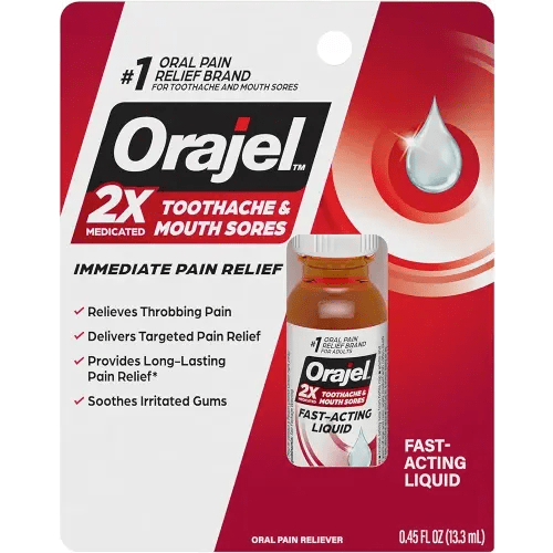 Orajel 2X Medicated Toothache & Mouth Sores Liquid, 0.45 Fl Oz