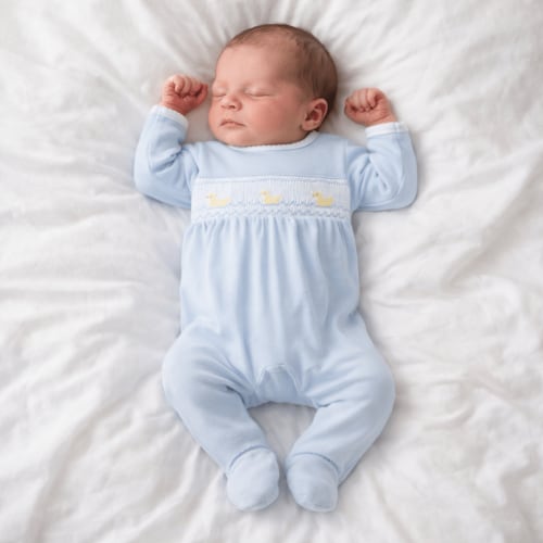 Little Ducklings Classics Smocked Footie - Light Blue