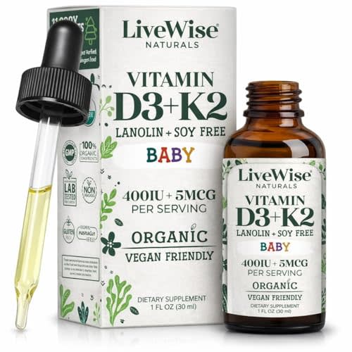 Vitamin D3+K2 Liquid Drops - Organic MCT Oil Formula for Baby - Easy Absorption D3 K2 Supplement for Immune Support & Bone Health 1- Fl Oz