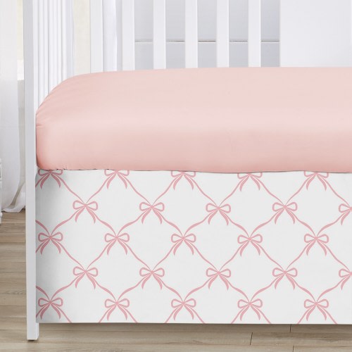 Sweet Jojo Designs Pink Bows Girl 3pc Nursery Crib Bedding Set Blush White Bow for Ballerina Ballet Dancer Princess Collection
