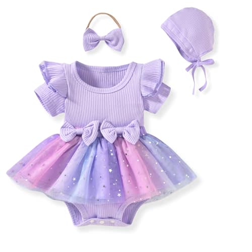 Unutiylo Preemie Newborn Baby Girl Clothes Romper Suspender Dress Summer Outfits Ruffle Short Sleeve Set