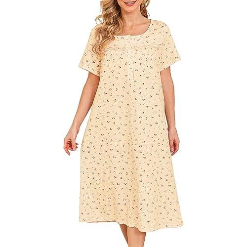 Bloggerlove Nightgowns for Women Soft 100% Cotton House Dress Short/Long Sleeve Night Gowns Comfy Sleepwear S-3XL
