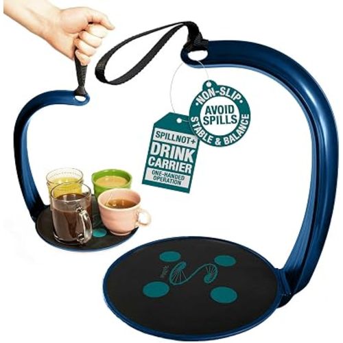 SpillNot+ - The SpillNot Portable Handheld Beverage Carrier, Nonspill Drink Tray, Innovative, Easy to Use - Blue