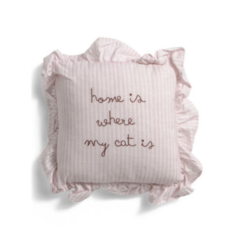 12x12 Home Is Where My Cat Is Embroidered Ruffle Pillow | Home | T.J.Maxx