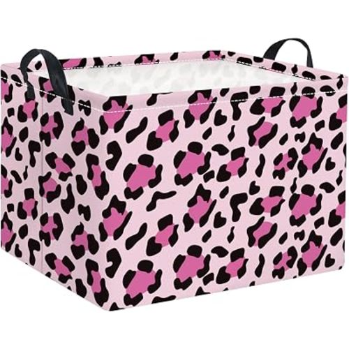 Rectangular Baby Kids Storage Basket for Home Kitchen Girls Cute Toy Storage Bin Organizer Shelf Book Room Decor(Pink Leopard)