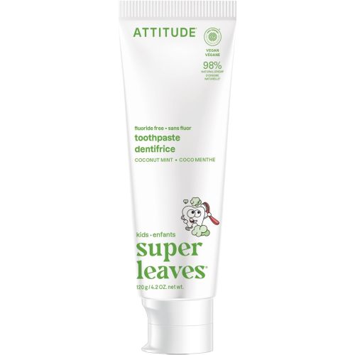 Attitude Fluoride-Free Toothpaste, Plant- and Mineral-Based Ingredients, Vegan, Cruelty-Free and Sugar-Free, Coconut and Mint, EWG Verified, 4.2 Oz