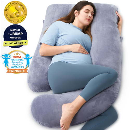 Momcozy Belly Contour Pregnancy Pillow, U-Shaped Full Body Maternity Pillow for Pregnant Women, 57 Inch, Grey