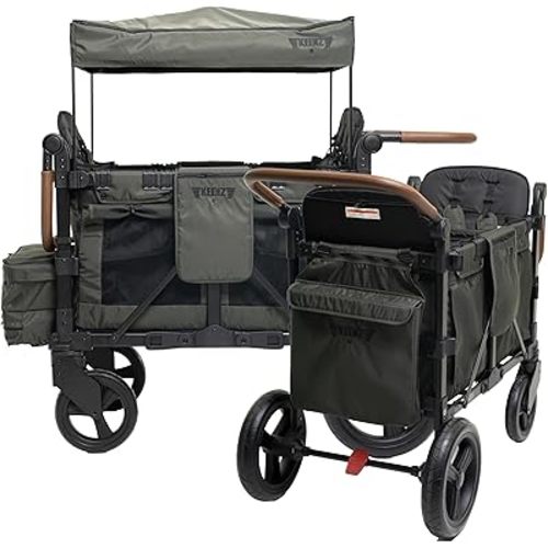 Keenz XC EVO - Luxury 2 Passenger Stroller Wagon for Kids | Foldable 2 Passenger Quad Seater with Adjustable Canopy | Pine Green