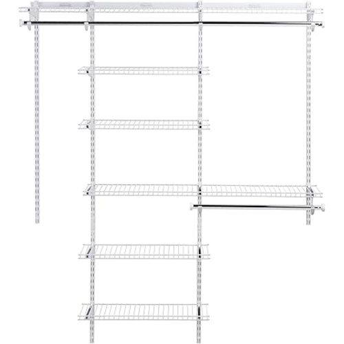 Rubbermaid Configurations Deluxe Custom Closet Kit 3-6 Ft. Adjustable Metal Wire Shelving White Finish Expandable Organization System Hardware Included for Home Closet/Pantry/Laundry/Mudroom