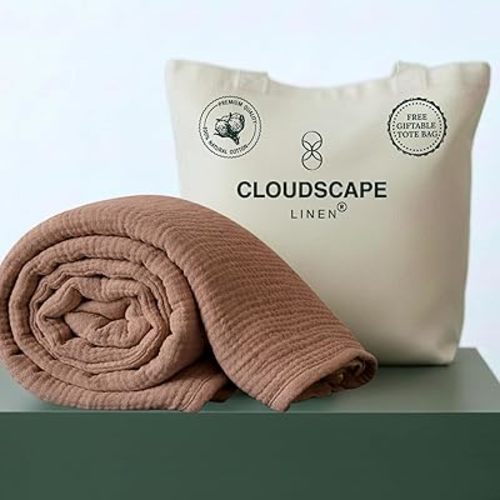 CLOUDSCAPE 4 Layer Muslin Blanket for Adults - 100% Cotton Throw Blanket - 50"x70" Oversized Gauze Throw for Sofa, Couch - Soft Lightweight Breathable Muslin Cotton Throws for Summer- Mocha Mousse