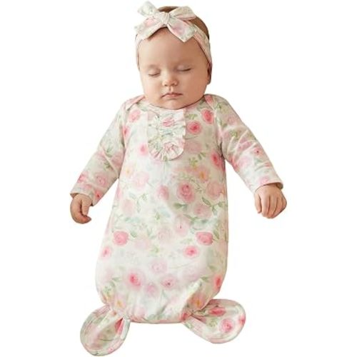 Newborn Baby Infant Sleep Gown Long Sleeve Pajamas with Hat/Headband