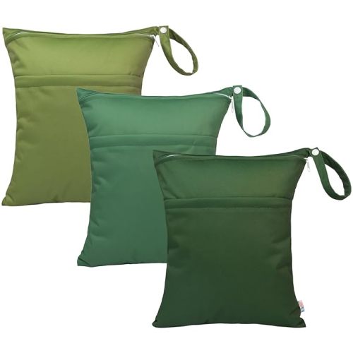 ALVABABY 3pcs Baby Cloth Diaper Wet/Dry Bags|Waterproof Reusable with Two Pockets|Travel, Beach, Pool, Daycare, Soiled Baby Items,Yoga,Gym Bag for Swimsuits or Wet Clothes 3L-ZM09