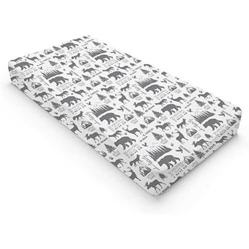 Camping Animals Baby Changing Pad Covers Boy Girl 32''x16'' Ourdoor Adventure Fitted Diaper Change Table Sheets Bear Elk Horse Moose Fox Trees Mountain Soft Breathable Change Table Mats