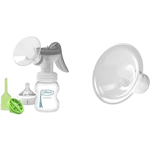 Dr. Brown's Manual Breast Pump with SoftShape 100% Silicone Shield & Anti-Colic Options+ Wide-Neck Baby Bottle 5 oz/150 mL,with Level 1 Slow Flow Nipple & SoftShape™ 100% Silicone Nipple Shields
