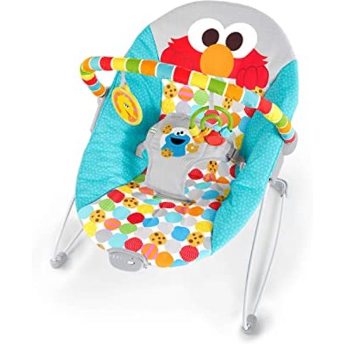 Bright Starts Sesame Street Baby Bouncer Soothing Vibrations Infant Seat - I Spot Elmo! with Cookie Monster and Big Bird - Removable-Toy Bar, 0-6 Months Up to 20 lbs