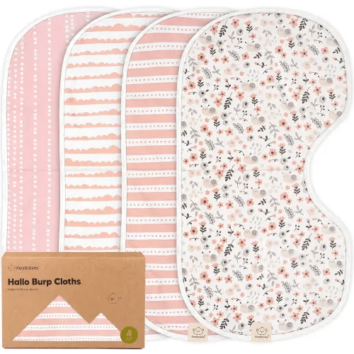 KeaBabies 4-Pack Baby Burp Cloths Baby Girl, Boy - Organic Cotton Burp Cloth, Extra Large, Absorbent, Soft Burping Cloths & Bibs Set for Babies, Newborn Burp Clothes, Thick Burp Rags (Sweet Charm)