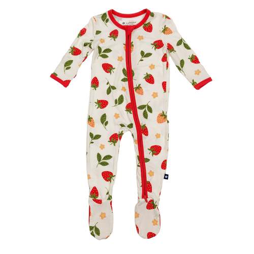 Larkspur Baby | Romper Pajamas | Zipper Footie in Strawberry Fields