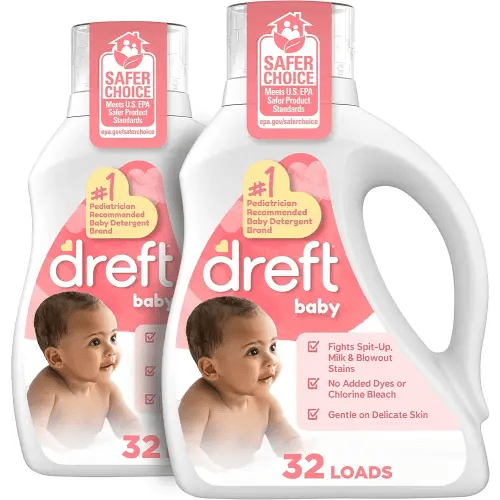 Dreft Baby Liquid Laundry Detergent, Gentle on Sensitive Skin Laundry Soap, 42 fl oz, 32 Loads, Pack of 2 (Packaging May Vary)