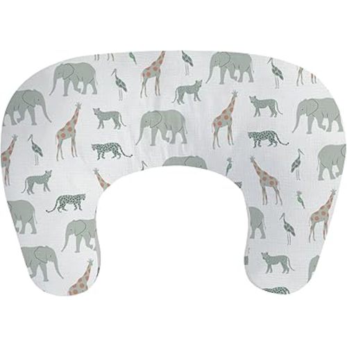 Little Grape Land Muslin Nursing Pillow, Soft 100% Cotton Breastfeeding Pillow with Breathable Removable Cover, Breast Feeding Pillows for Babies 0-12 Months with Protective Zipper Tropical Quest