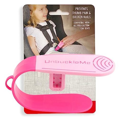 UnbuckleMe Car Seat Buckle Release Tool - Easy Opener Aid for Arthritis, Long Nails, Older Kids - Button Pusher for Infant, Toddler, Convertible 5 pt Harness car Seats - As Seen on Shark Tank (Pink)