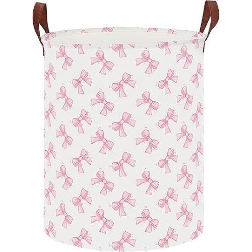 CLOCOR Large Laundry Basket,Waterproof Nursery Hamper,Collapsible Fabric Storage Container,Room Decor,Gift Basket（Star Bowknot