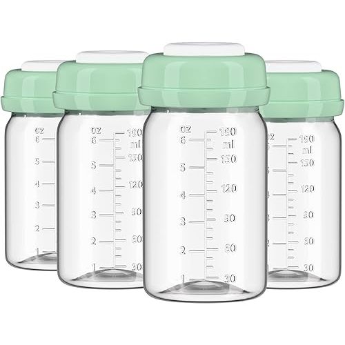 4pcs Breast Milk Storage Bottles 6oz/180ml Compatible with Spectra S1 S2 9 Plus,Motif Luna/Ameda MYA/Bellababy Pumps, Wide-Neck Collection Bottle Container for Fridge, Pumping Bottles