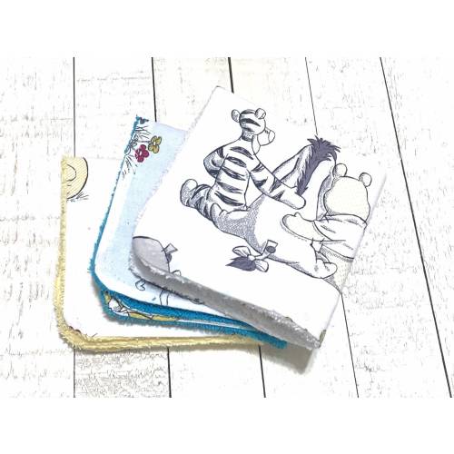 Baby toddler wash cloths sewn from Winnie the Pooh fabric for girl or boy in cotton and terry cloth, shower gift, set of 3 wash rags, 10” ea