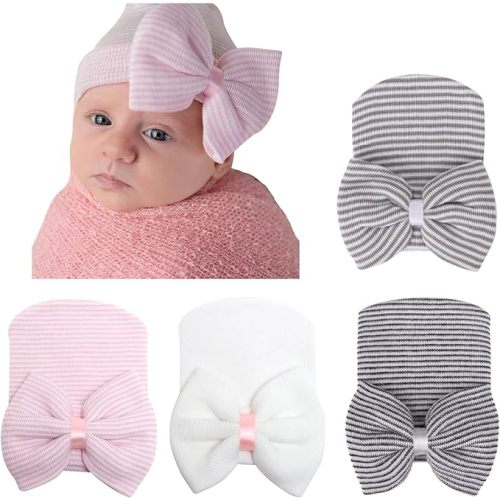 Newborn Baby Girl Hats with Bow No Scratch Cotton Toddler Infant Hat Beanie Caps Soft Newborn Hospital Hat 0-3 Months