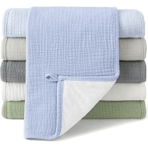Bearmoss Muslin Burp Cloths, 100% Cotton Baby Burping Clothes, Large Extra Soft Absorbent for Unisex Newborn Boy and Girl, 20x10in, 6 Pack
